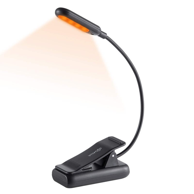 VAVOFO Amber Rechargeable Reading Light, Blue Light Blocking Book Light, 7 LEDs Eye Care 9 Colors 9 Brightness Clip On for Kids Bookworms Reading in Bed with Power Indicator Lasting 70h (Black) - Image 1